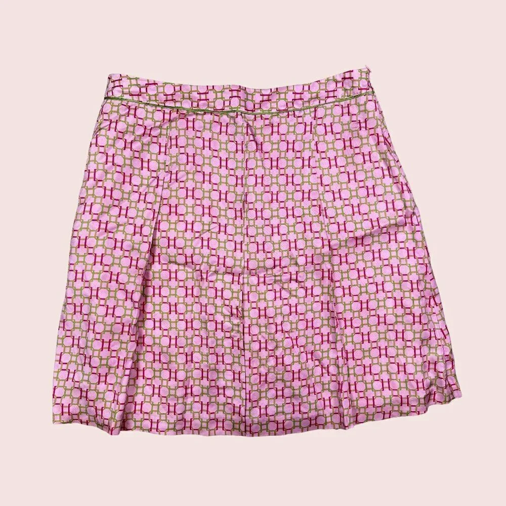 Tommy Hilfiger Y2K Pleated Pink Green Logo 100% Silk Skirt Women's 12